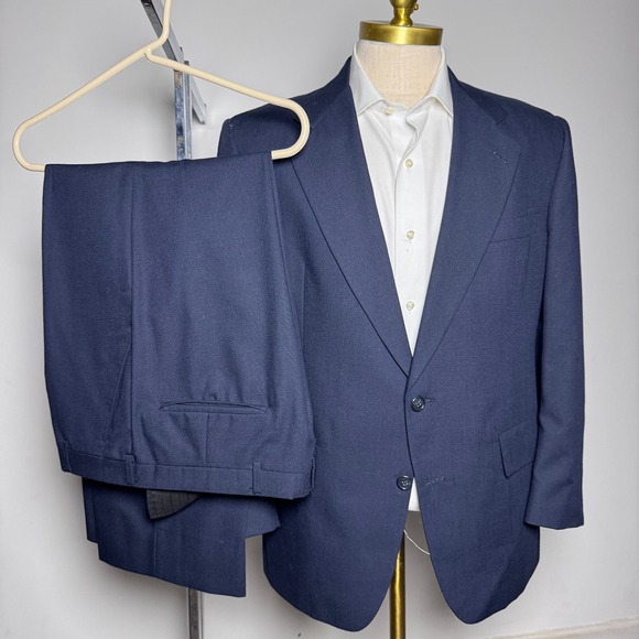 Hart Schaffner & Marx Other - Hart Schaffner & Marx Suit Mens 42S 34W Navy Blue Solid Two Button Notch Lapel
